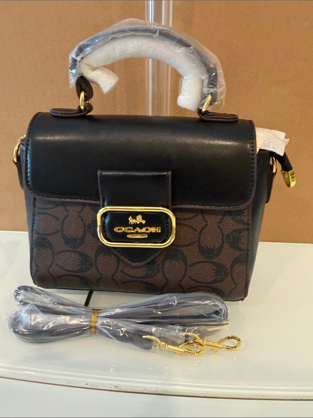 Coach Brown and Black Signature Mini Top-Handle Satchel with Gold Hardware - Picture 5 of 9